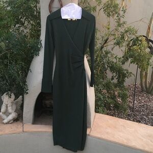 Banana Republic Dark Green Long Sleeve Faux Wrap Dress